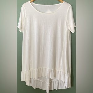 New women beige ruffles high low tunic, size M
